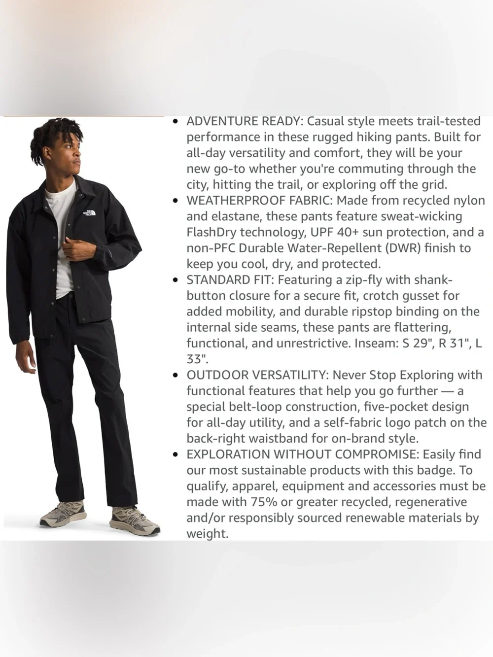 The North Face NWT Men’s Sprag 5-Pocket Pants SIZE 34 SHORT Water Repellent New